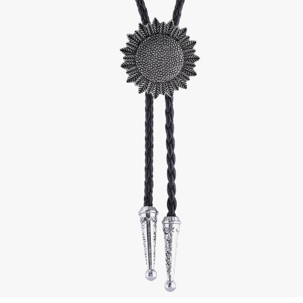 Silver Sunflower Bolo Tie